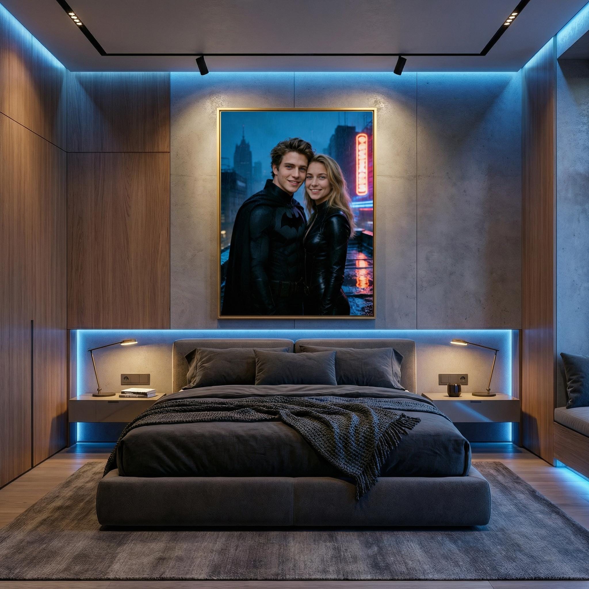 Custom Batman Couple Portrait, Personalised Dark Knight Gift for Him, Gotham Wall Art - Image 8