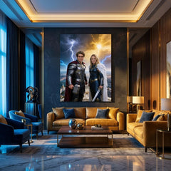 Custom Thor Couple Portrait, Personalised God of Thunder Gift, Asgard Wall Art - Image 4