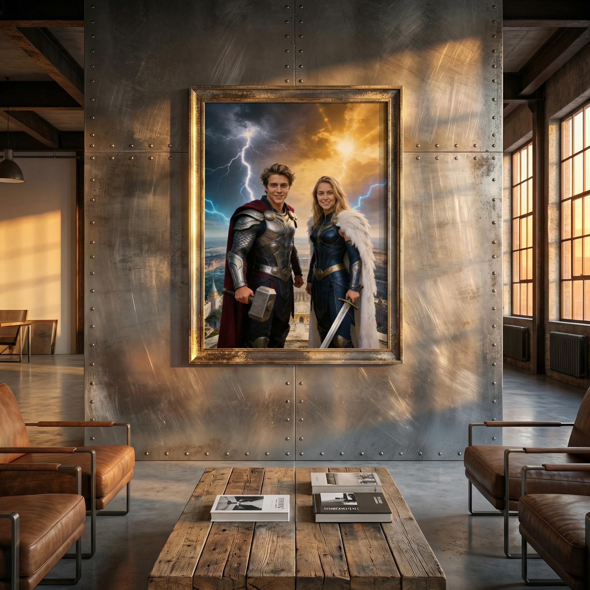 Custom Thor Couple Portrait, Personalised God of Thunder Gift, Asgard Wall Art - Image 10