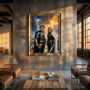 Custom Thor Couple Portrait, Personalised God of Thunder Gift, Asgard Wall Art - Image 10