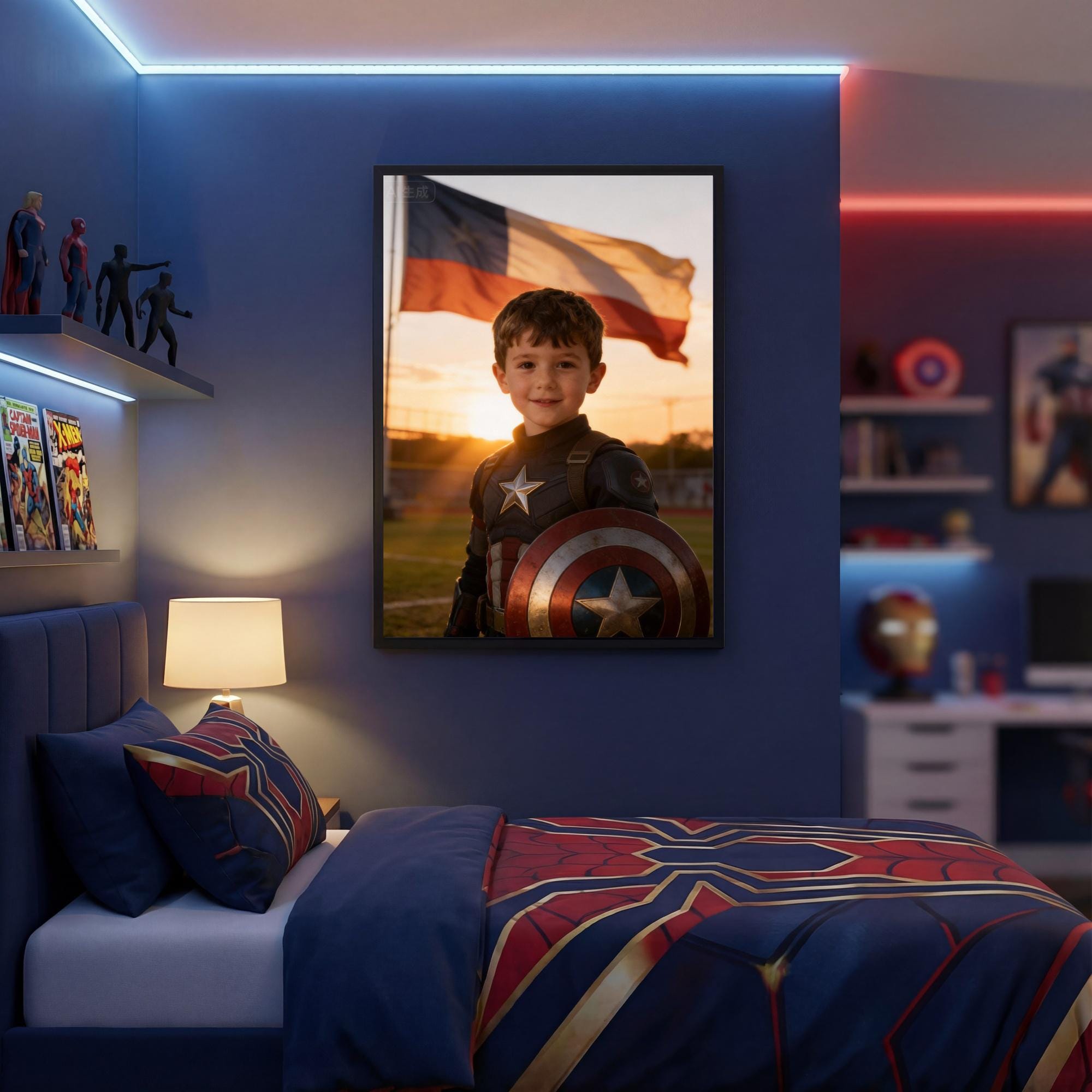Custom Captain America Portrait, Patriotic Superhero Art for Boys - Image 4