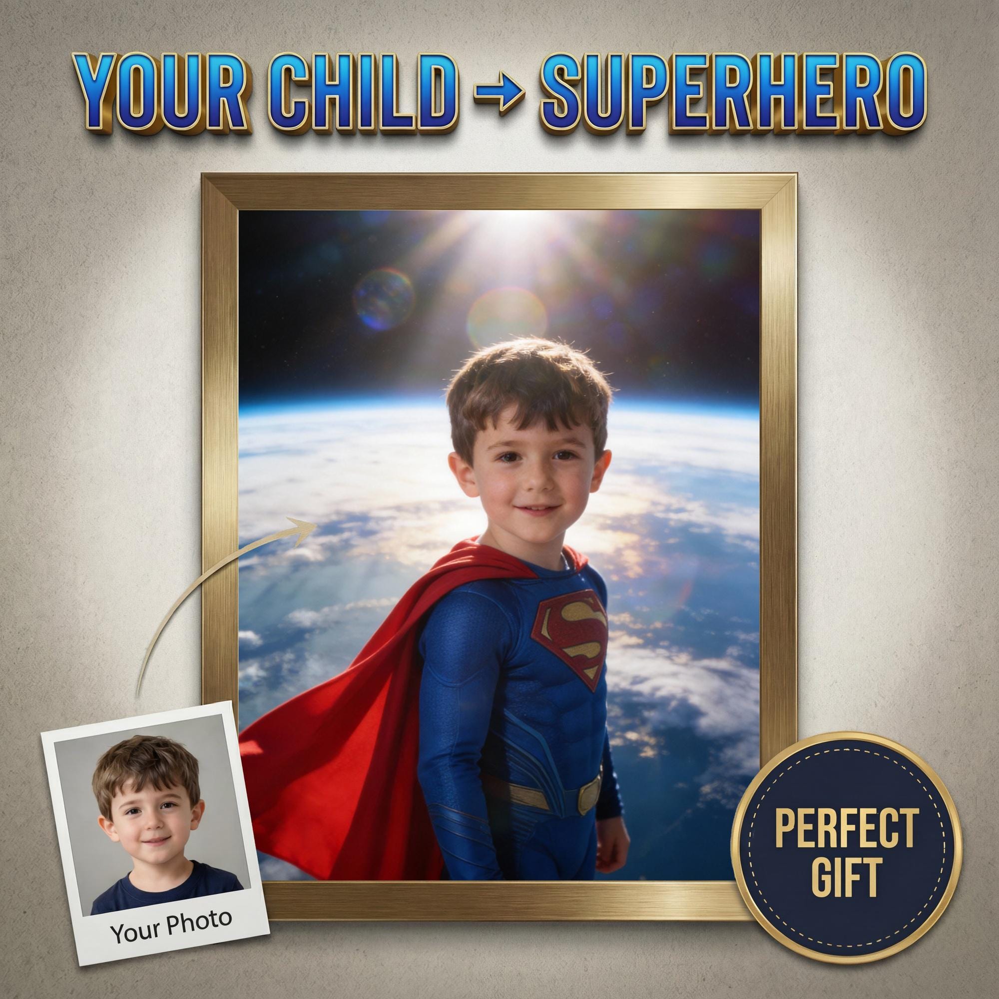 Custom Superman Portrait, Personalized Man of Steel Gift, Epic Space Orbit Wall Art, Superhero Boy Room Decor, High-End Superhero Gift - Image 1