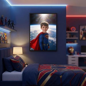Custom Superman Portrait, Personalized Man of Steel Gift, Epic Space Orbit Wall Art, Superhero Boy Room Decor, High-End Superhero Gift - Image 6
