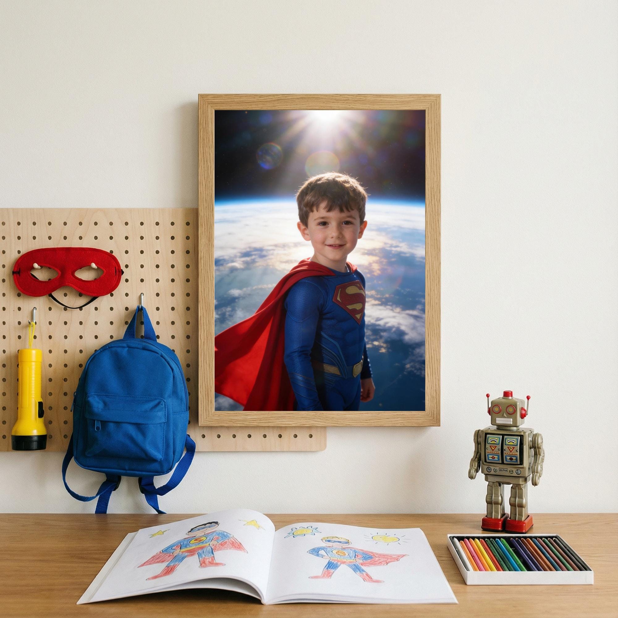Custom Superman Portrait, Personalized Man of Steel Gift, Epic Space Orbit Wall Art, Superhero Boy Room Decor, High-End Superhero Gift - Image 10