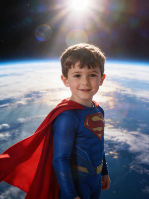 Custom Superman Portrait, Personalized Man of Steel Gift, Epic Space Orbit Wall Art, Superhero Boy Room Decor, High-End Superhero Gift - Image 2