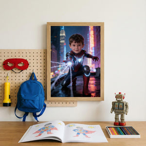 Personalized Iron Spider Portrait, Rainy Neon City Art, Boy Superhero Gift - Image 8