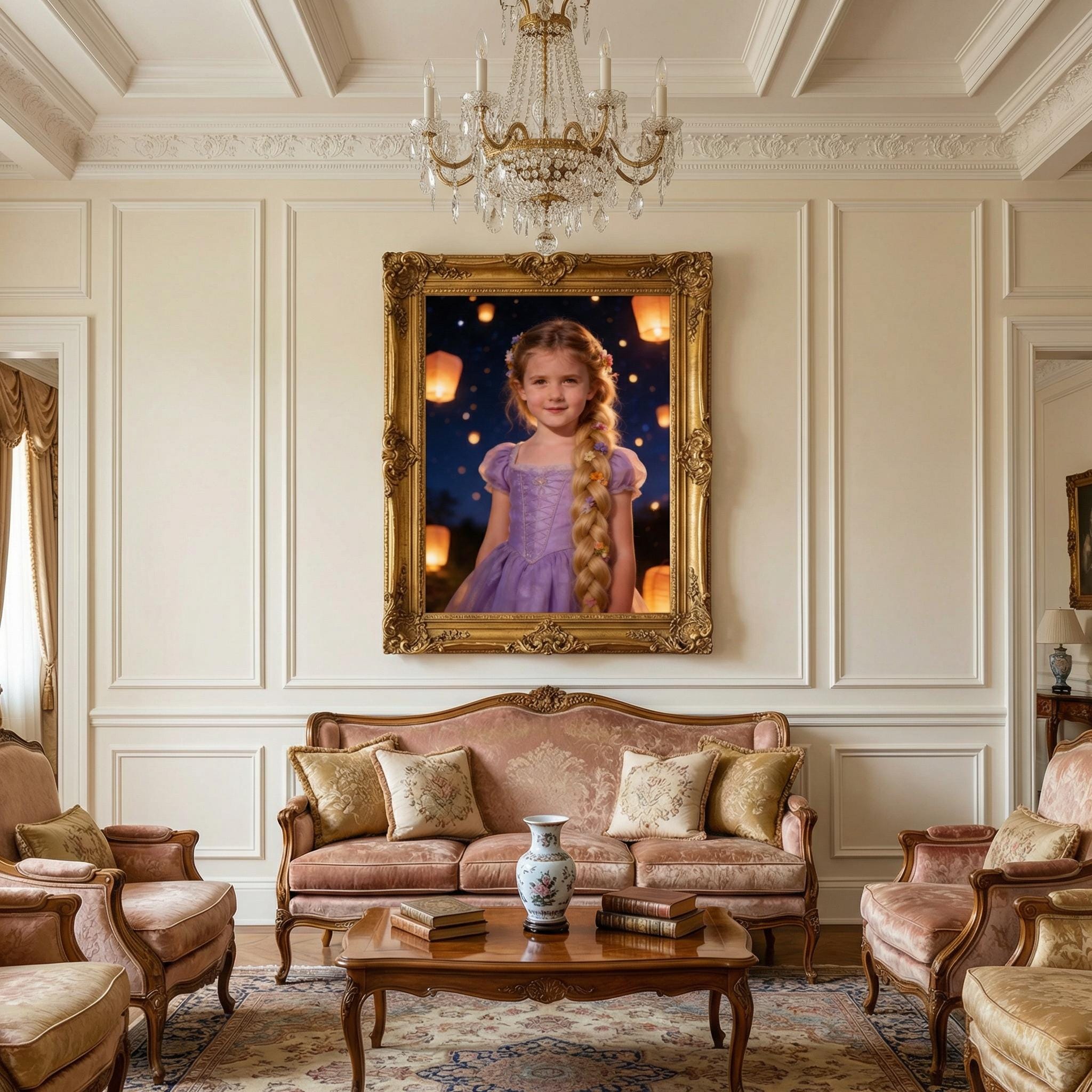 Custom Rapunzel Portrait From Photo, Personalized Tangled Princess Gift, Lantern Festival Wall Art - Image 3