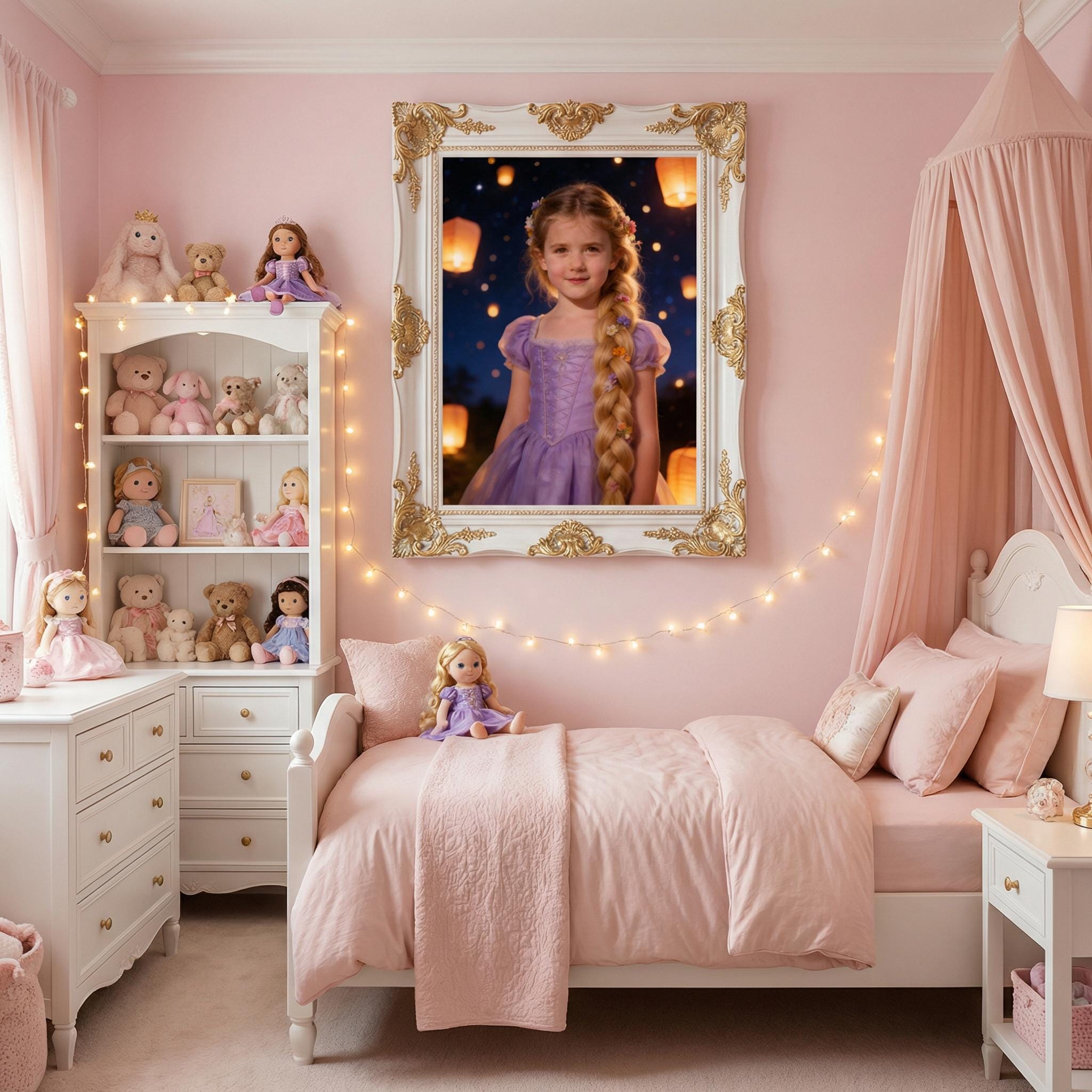 Custom Rapunzel Portrait From Photo, Personalized Tangled Princess Gift, Lantern Festival Wall Art - Image 8