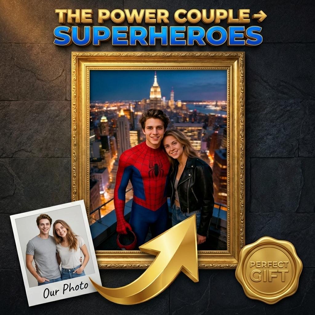 Custom Spider-Man Couple Portrait, Personalised Superhero Gift for Anniversary, Wall Art - Image 1
