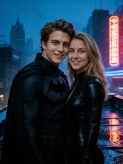 Custom Batman Couple Portrait, Personalised Dark Knight Gift for Him, Gotham Wall Art - Image 2