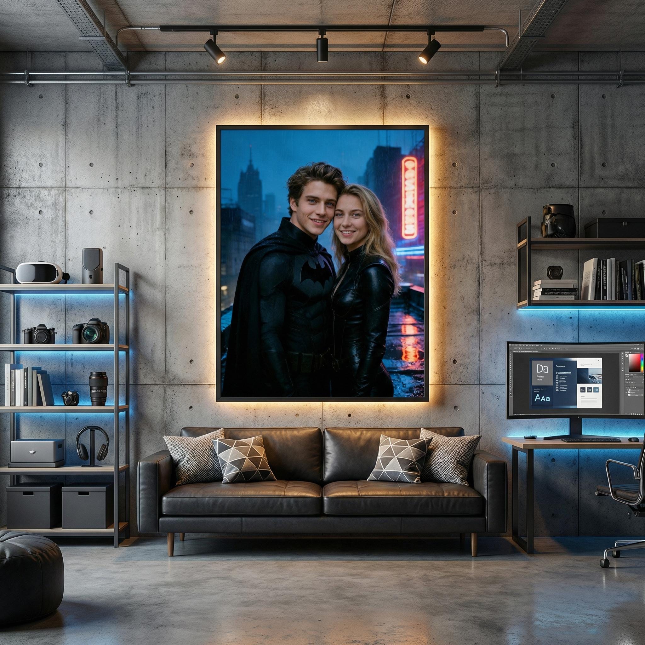 Custom Batman Couple Portrait, Personalised Dark Knight Gift for Him, Gotham Wall Art - Image 10