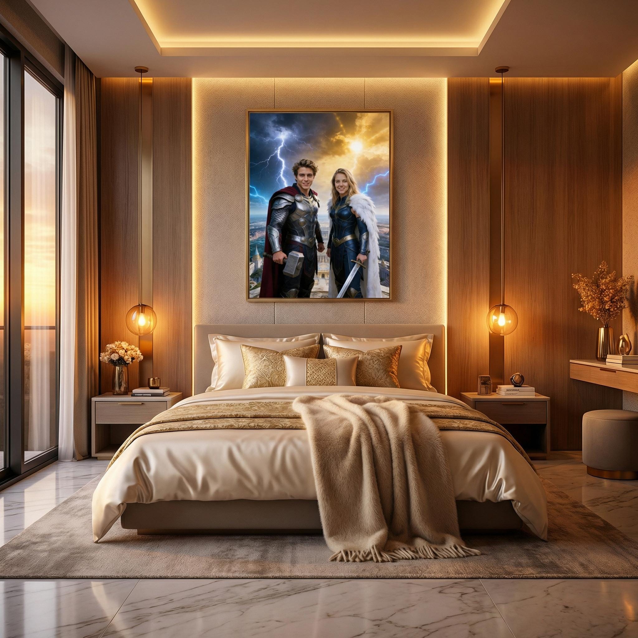 Custom Thor Couple Portrait, Personalised God of Thunder Gift, Asgard Wall Art - Image 8