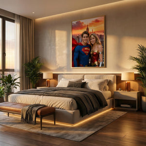 Custom Superman Couple Portrait, Personalised Wonder Woman Gift, Metropolis Wall Art - Image 10