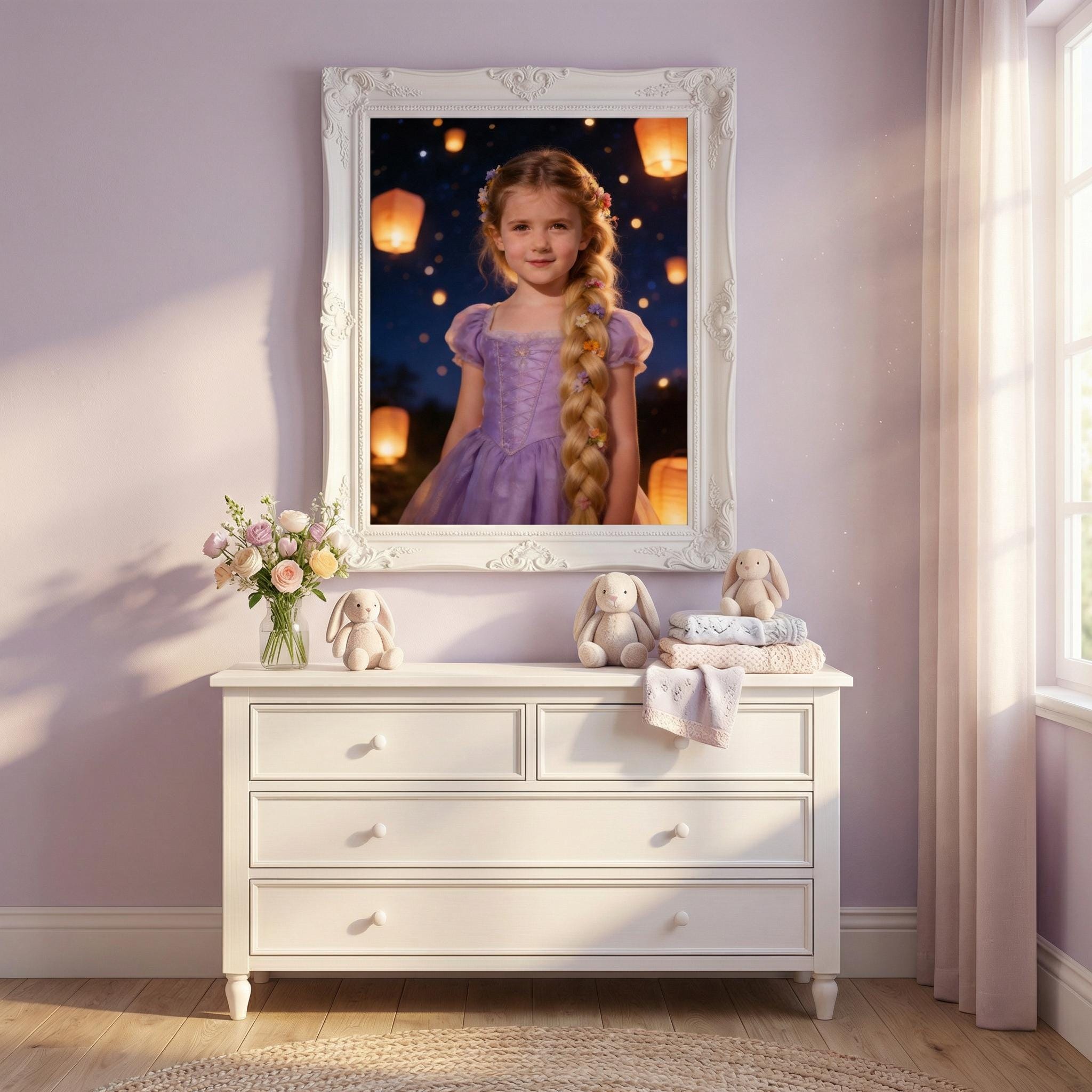 Custom Rapunzel Portrait From Photo, Personalized Tangled Princess Gift, Lantern Festival Wall Art - Image 10