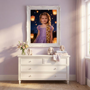 Custom Rapunzel Portrait From Photo, Personalized Tangled Princess Gift, Lantern Festival Wall Art - Image 10